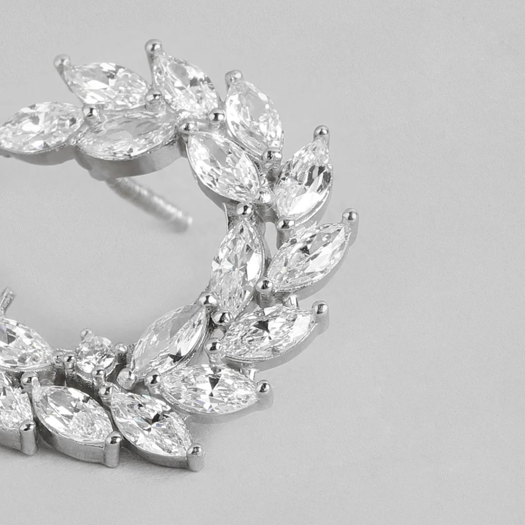 Leafy Luminance Rhodium Plated CZ 925 Sterling Silver Earrings - Image 4