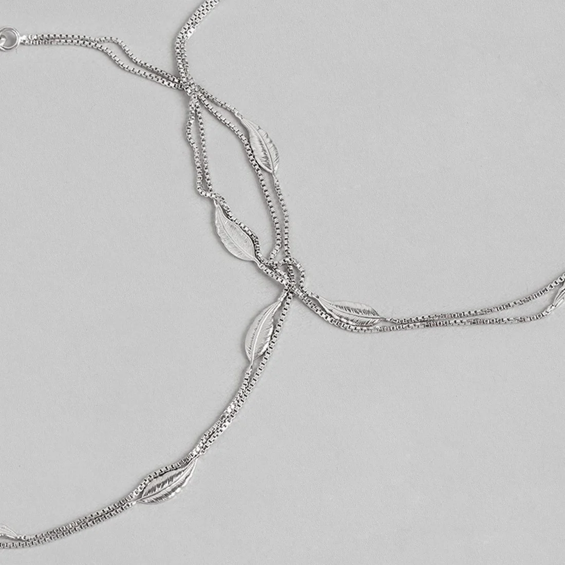 Leafy Multistring Chained 925 Sterling Silver Anklet - Image 6
