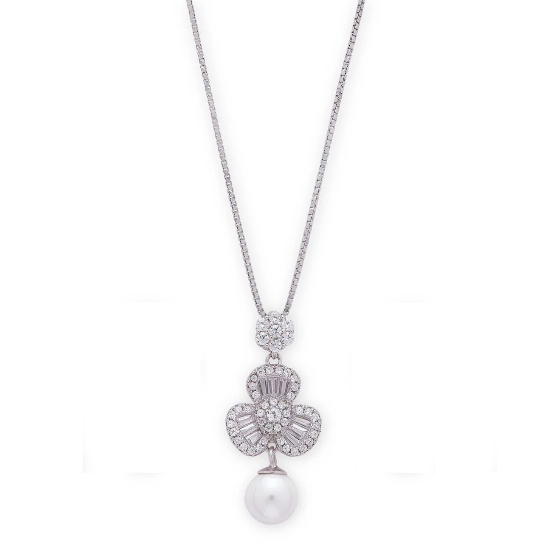 Leafy Pearl Radiance 925 Sterling Silver Rhodium-Plated Pendant with Chain - Image 6