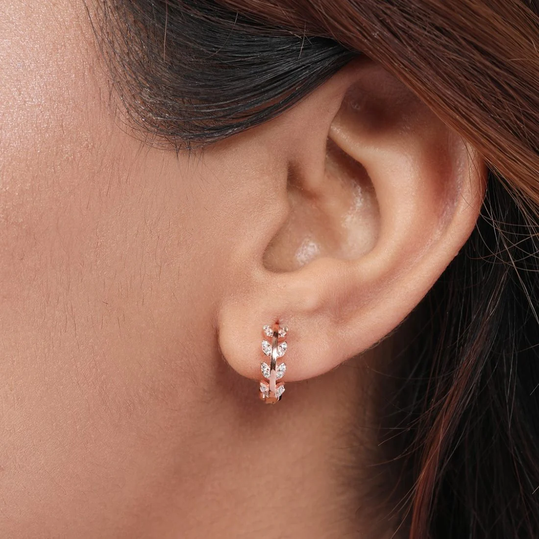 Leafy Splendor Rose Gold Plated 925 Sterling Silver Leaf Earrings - Image 2