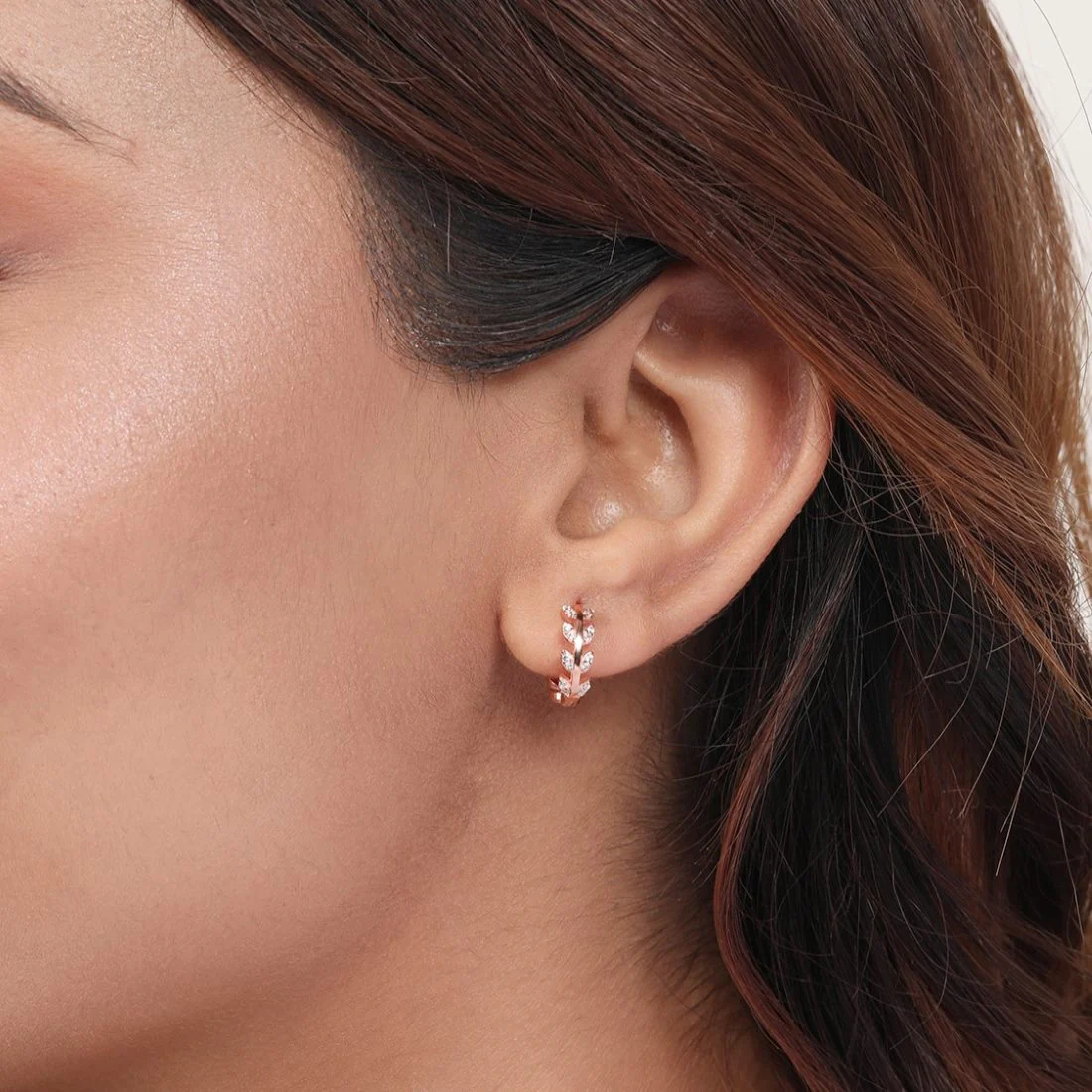 Leafy Splendor Rose Gold Plated 925 Sterling Silver Leaf Earrings - Image 3