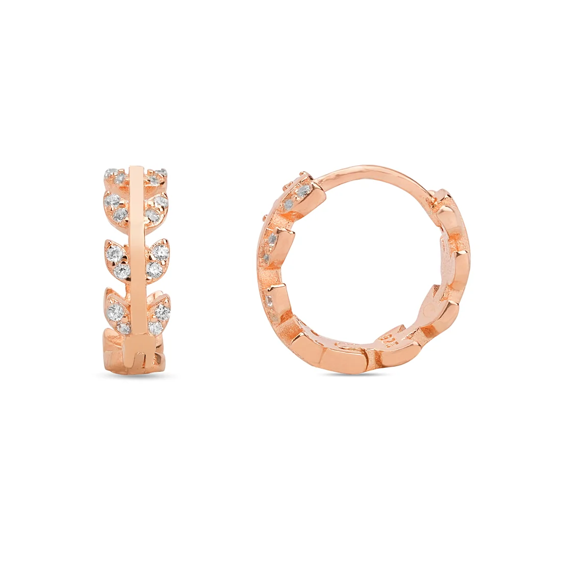 Leafy Splendor Rose Gold Plated 925 Sterling Silver Leaf Earrings - Image 4