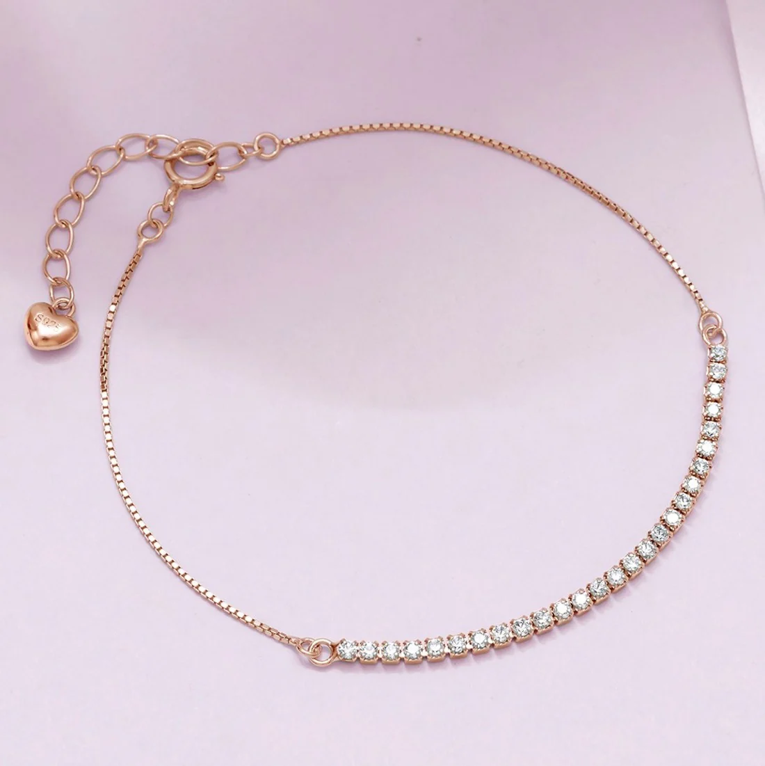 Linear Sleek Zircon 925 Rose Gold Bracelet