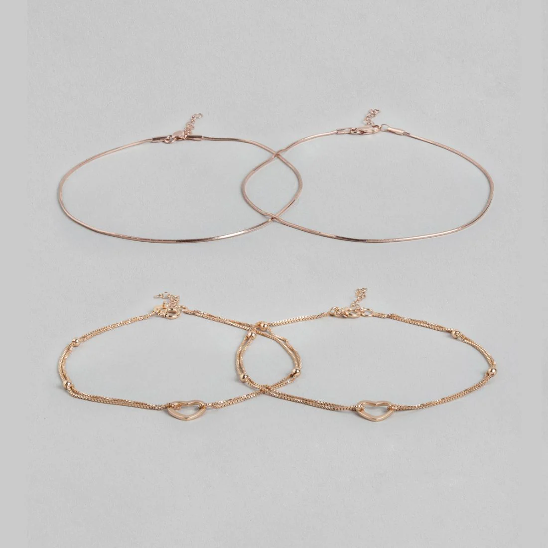 Linked Hearts Harmony Rose Gold-Plated 925 Sterling Silver Combo Anklet - Image 3