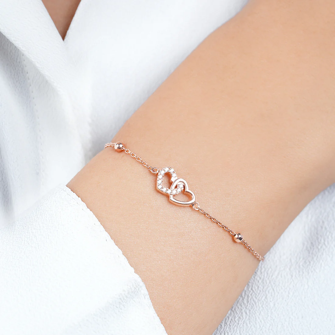 Linked Hearts Rose Gold Plated 925 Sterling Silver Bracelet - Image 2