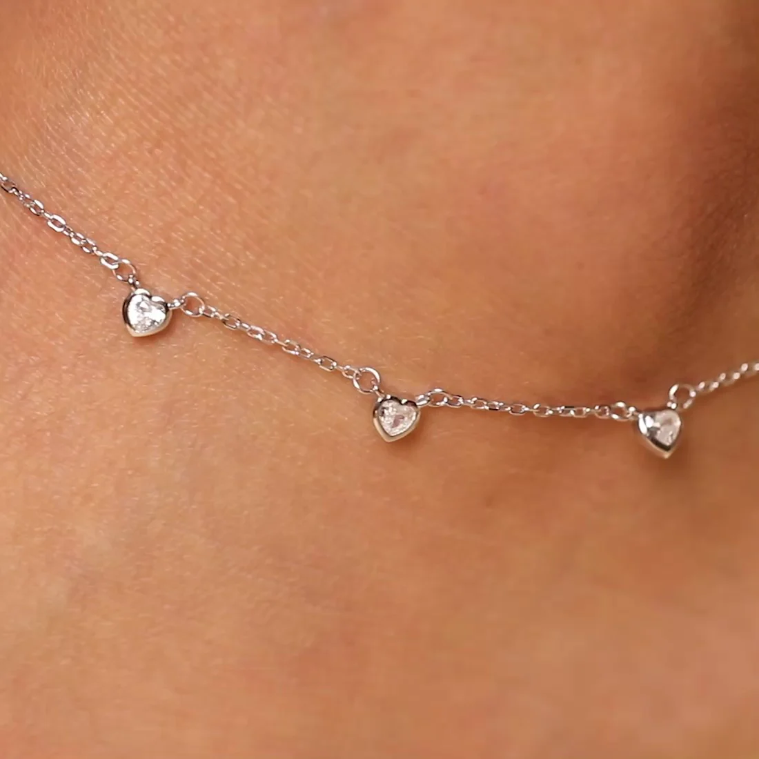 Linked in Love Rhodium Plated 925 Sterling Silver Anklet - Image 2
