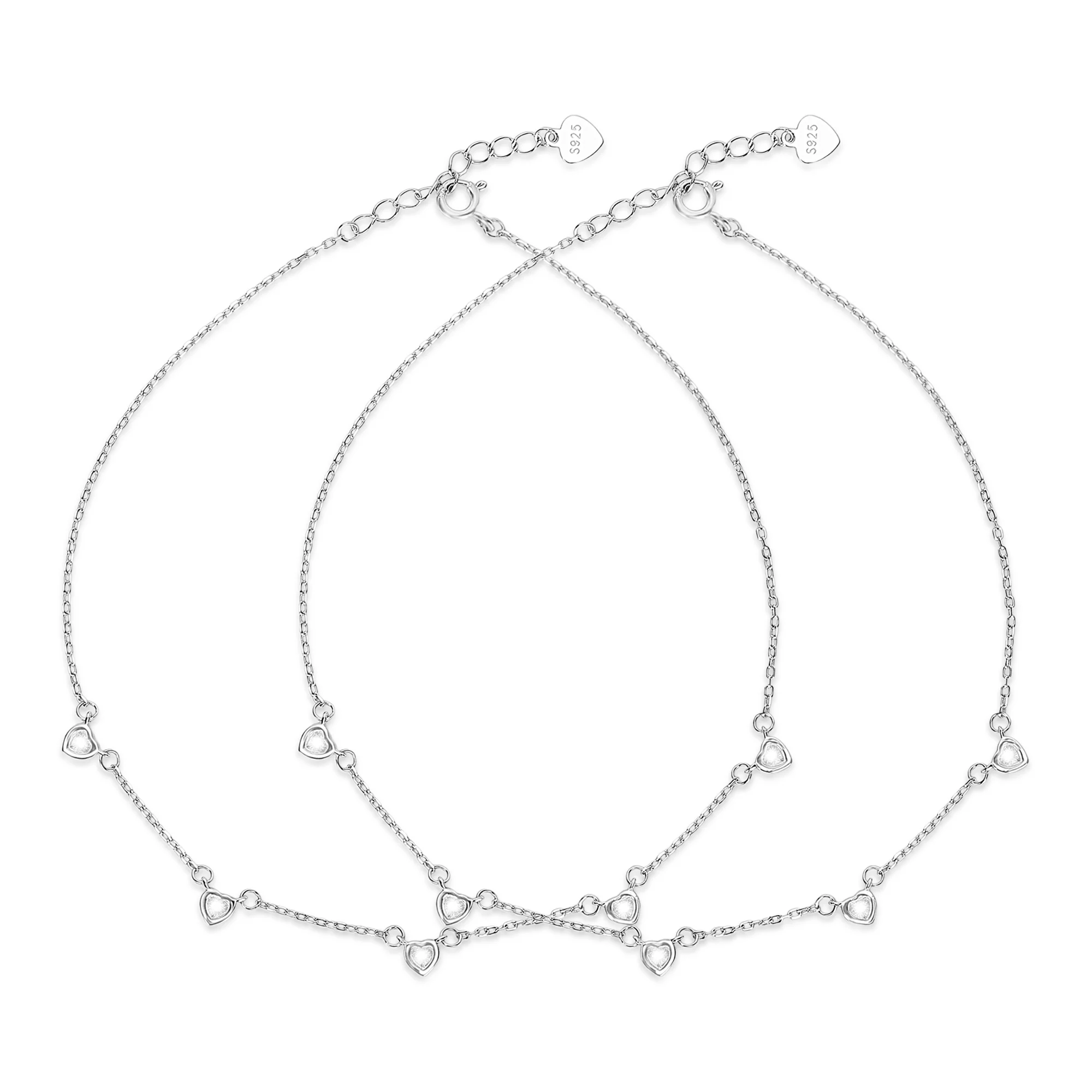 Linked in Love Rhodium Plated 925 Sterling Silver Anklet - Image 5