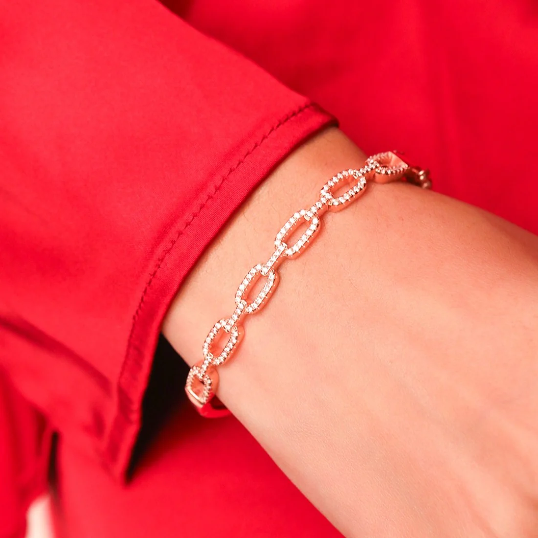 Linked Splendor Cubic Zirconia Rose Gold-Plated 925 Sterling Silver Kada Bracelet