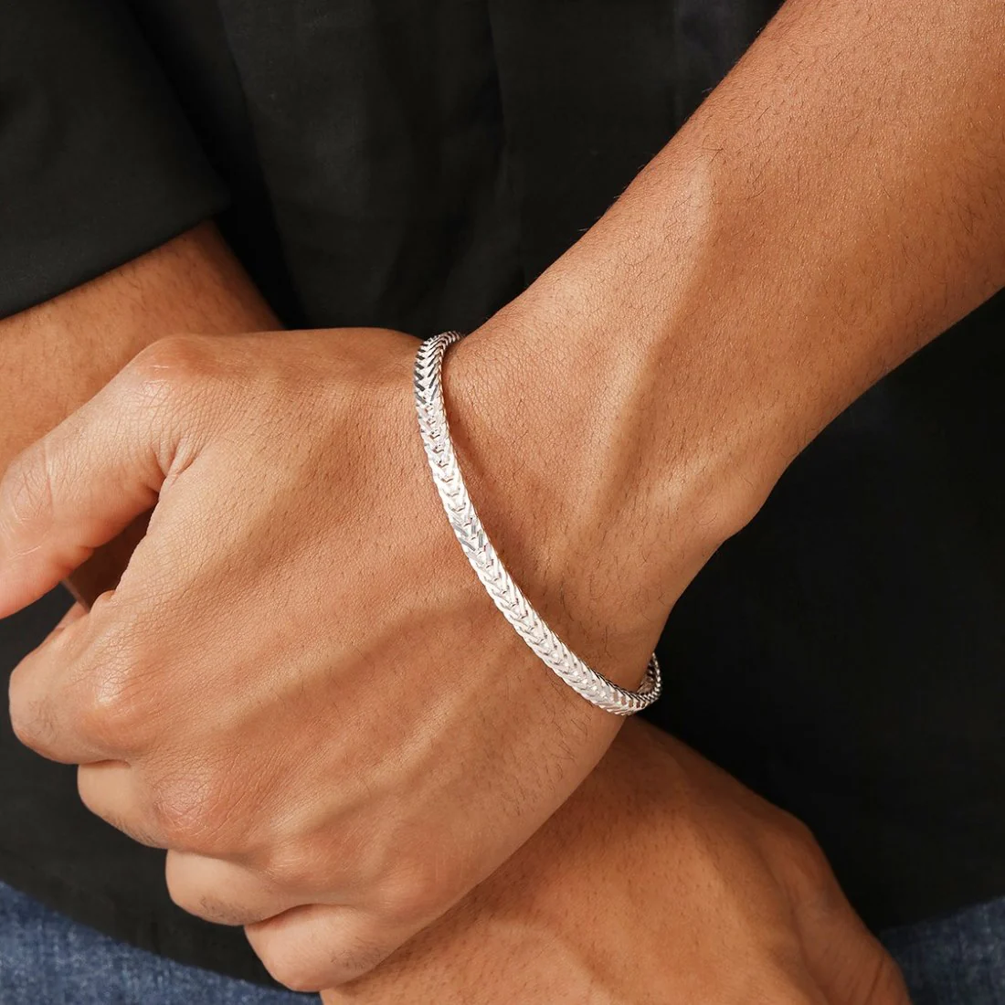 Linked Weave Silver Plated 925 Sterling Silver Men's Bracelet - Image 2