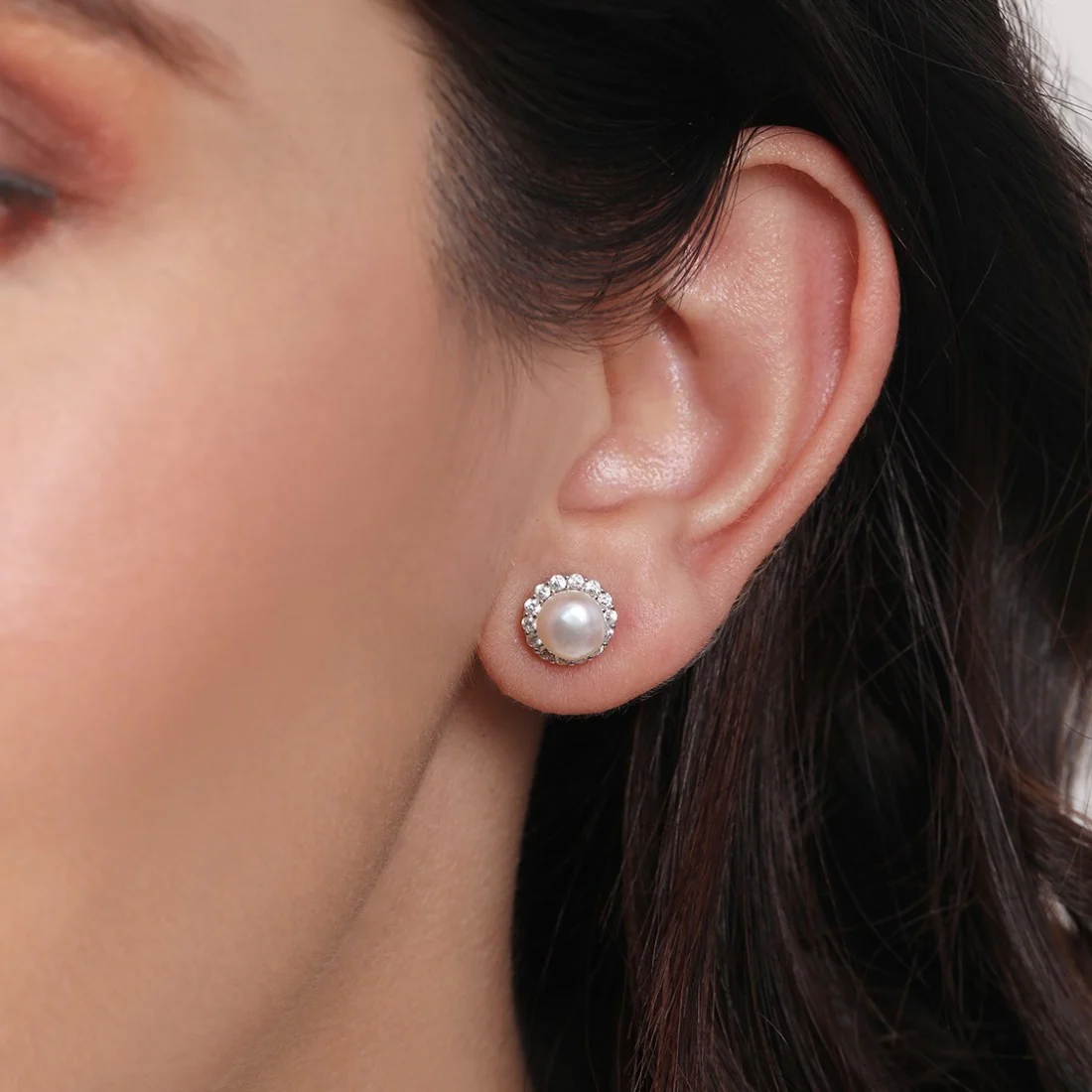 Luminous Harmony CZ-Pearl 925 Sterling Silver Stud Earrings - Image 2