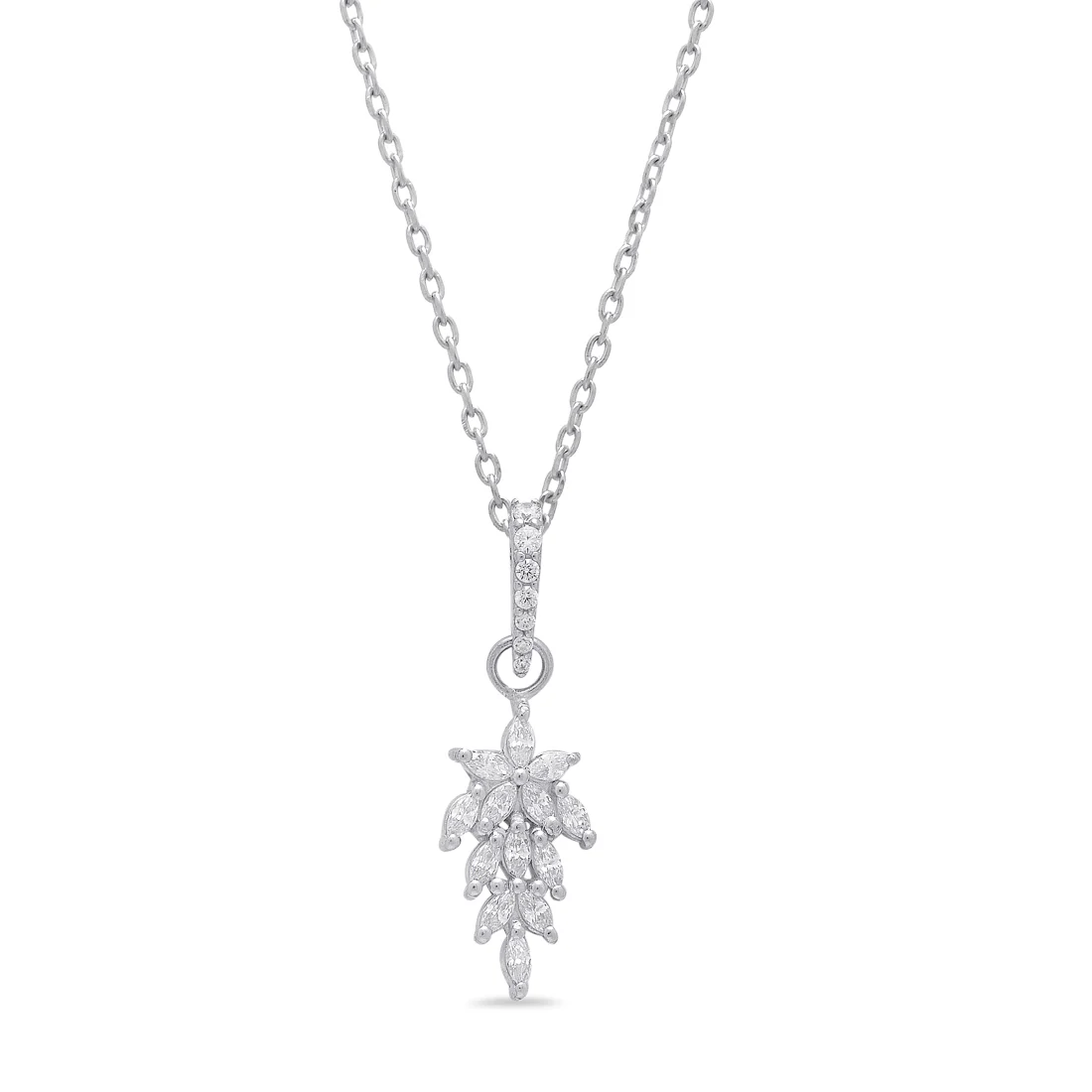 Luminous Leaf Whispers 925 Sterling Silver Rhodium-Plated Leaf Necklace - Image 4