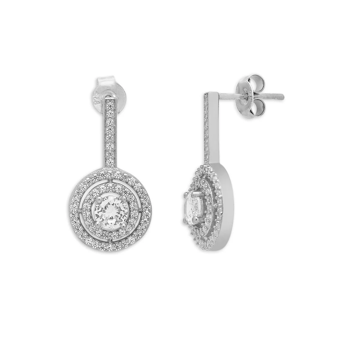Lustrous Halo Cascade Ensemble Rhodium-Plated 925 Sterling Silver Earrings - Image 2