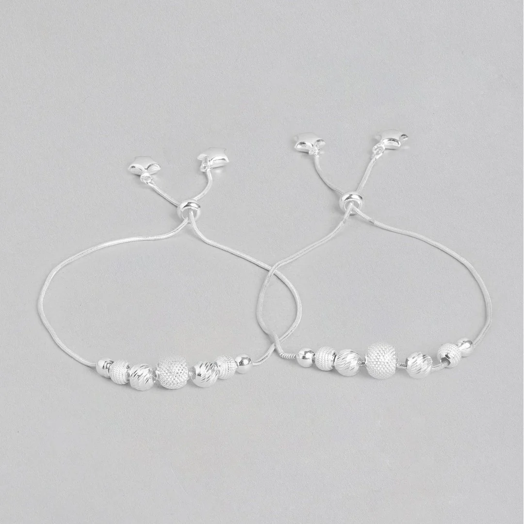 Lustrous Glow Rhodium Plated 925 Sterling Silver Anklet with Silver Balls - Image 2