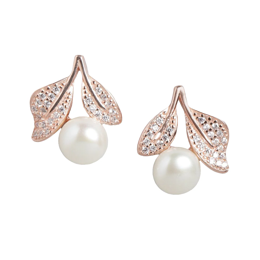Lustrous Leaves & Pearls Rose Gold-Plated 925 Sterling Silver Jewelry Set - Image 4