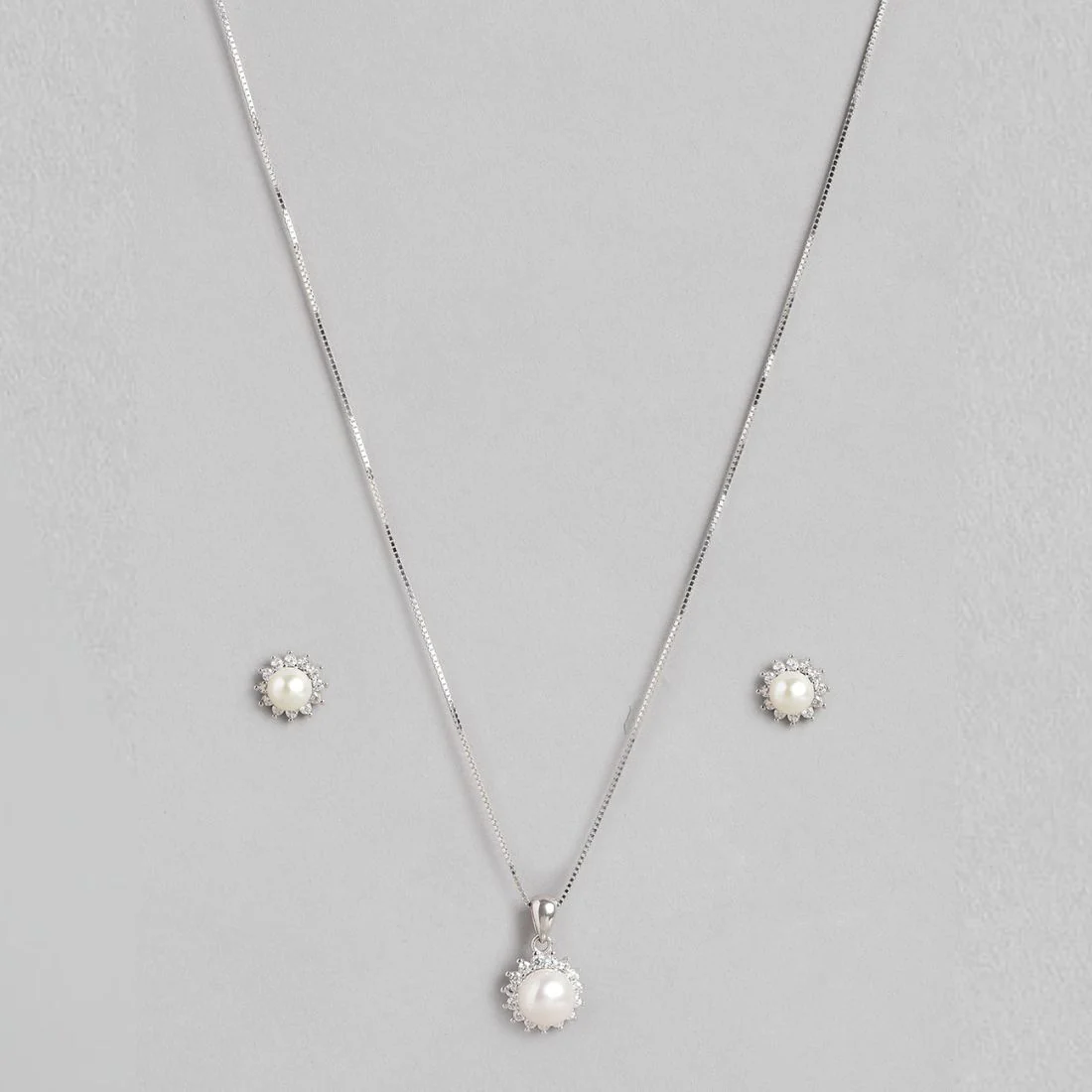 Lustrous CZ-Pearl Symphony 925 Sterling Silver Jewelry Set