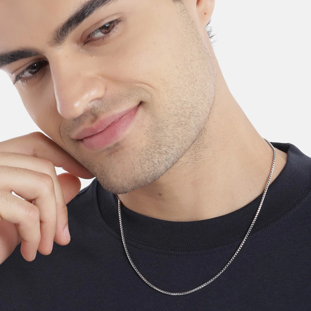 Lustrous Weave Rhodium-Plated 925 Sterling Silver Chain for Men - Image 2