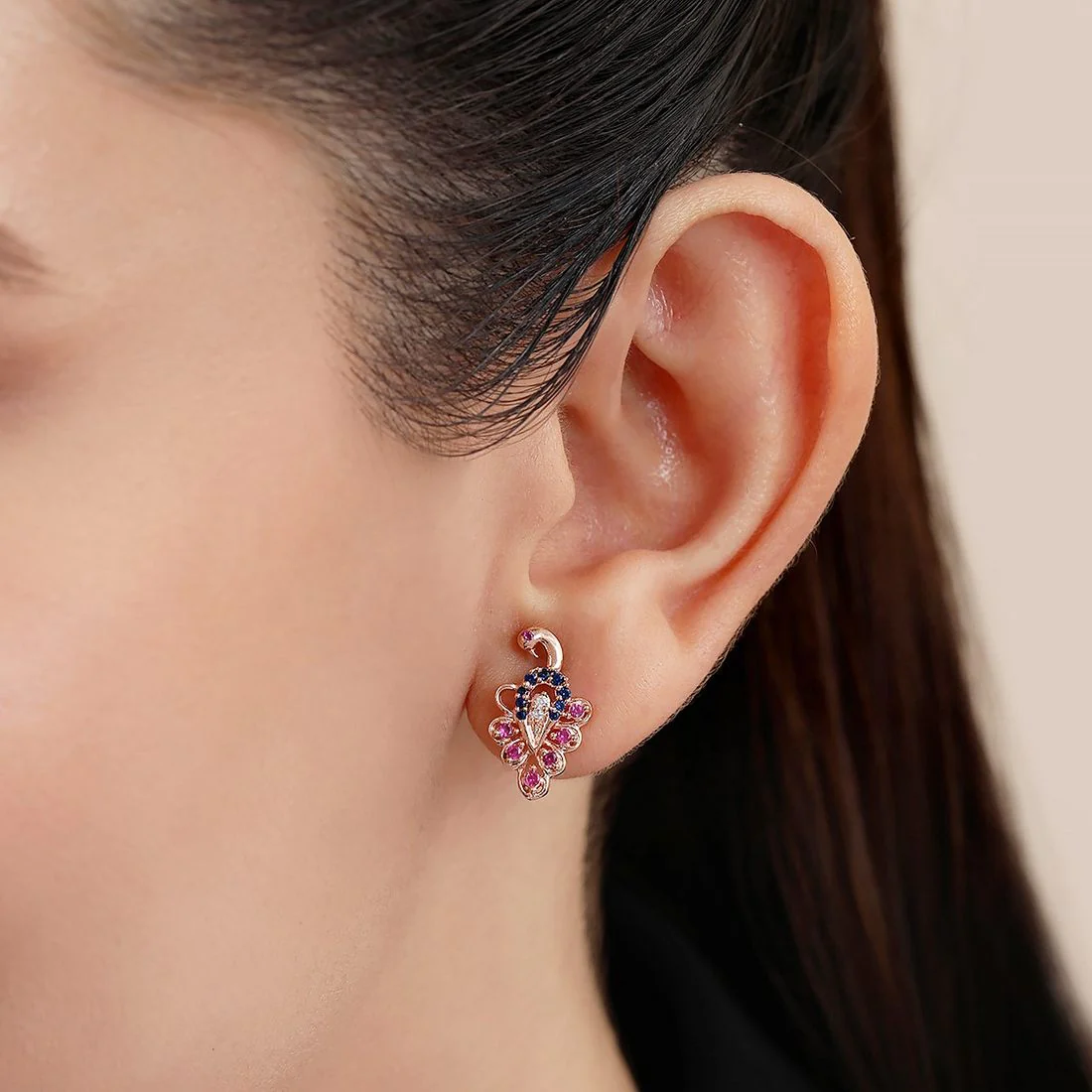 Luxe Peacock Rose Gold Plated 925 Sterling Silver Earrings - Image 4