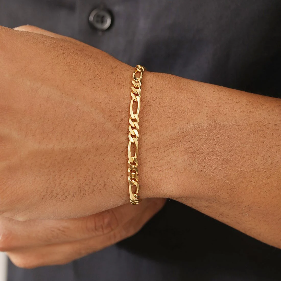 Masculine Gold-Plated 925 Sterling Silver Men's Figaro Bracelet - Image 2