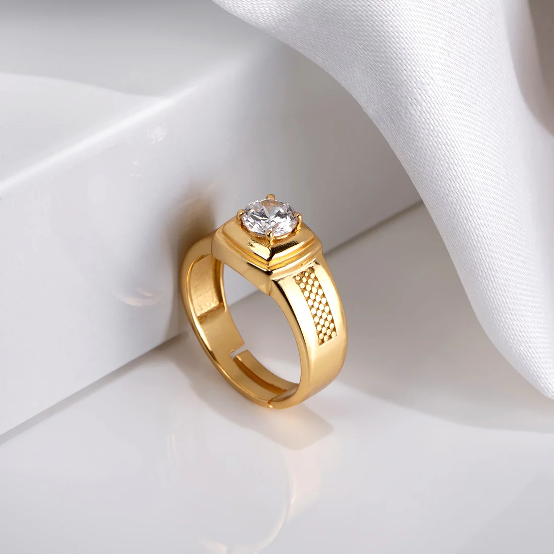 Majestic Solace Gold-Plated 925 Sterling Silver Solitaire 1 Micron Ring for Him (Adjustable)