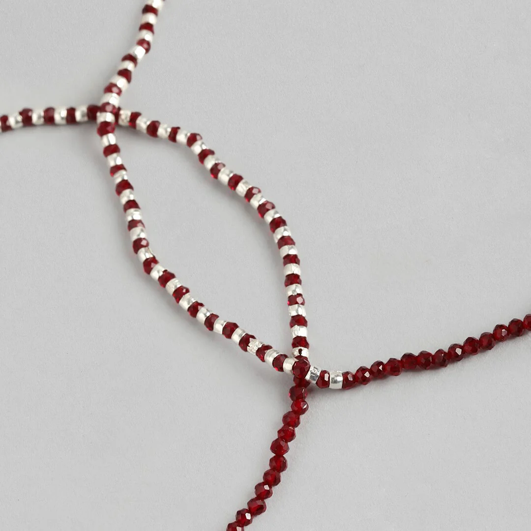 Maroon Evil Eye 925 Sterling Silver Anklet - Image 7