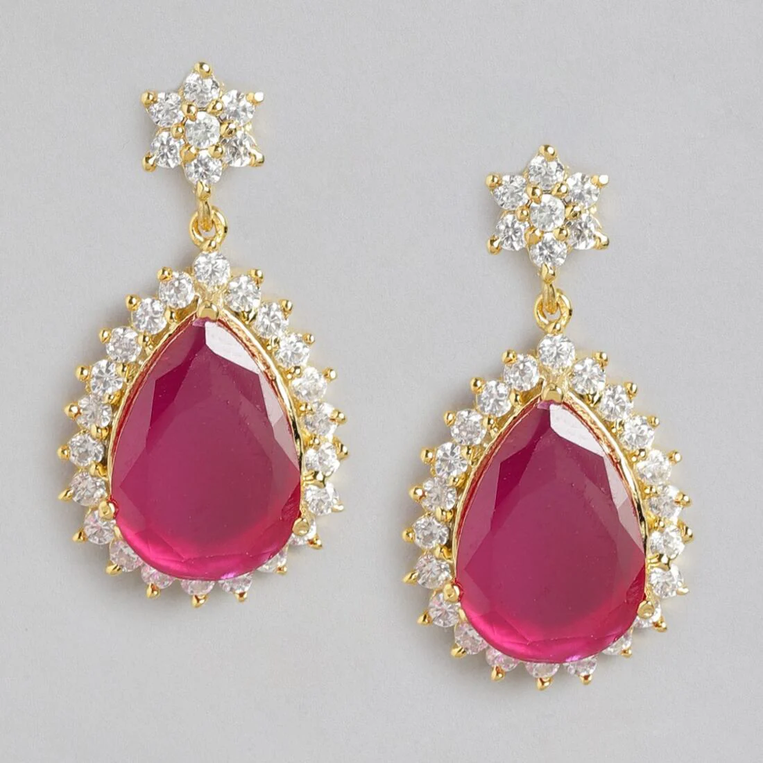Maroon Dreams Gold Plated 925 Sterling Silver Drop Earrings - Image 3