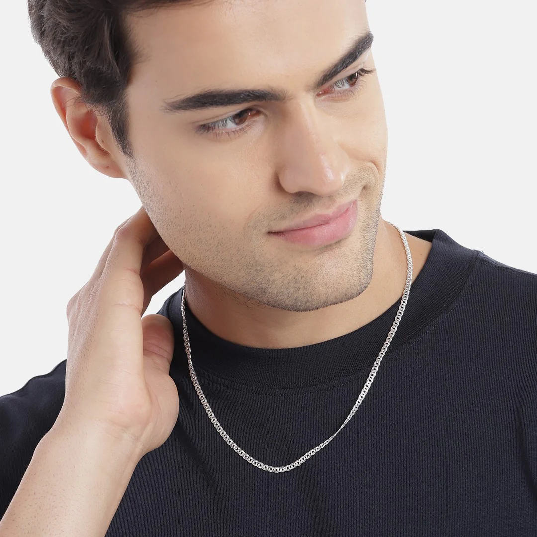 Masculine Elegance Rhodium-Plated Sterling Silver Weave Chain for Men - Image 2