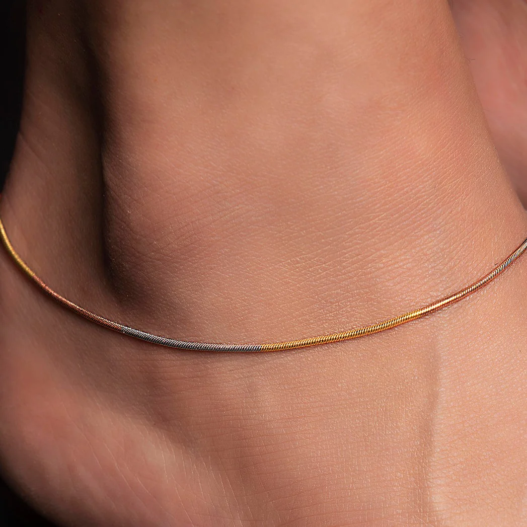 Minimal Chain Triple Tone 925 Sterling Silver Anklet - Image 3