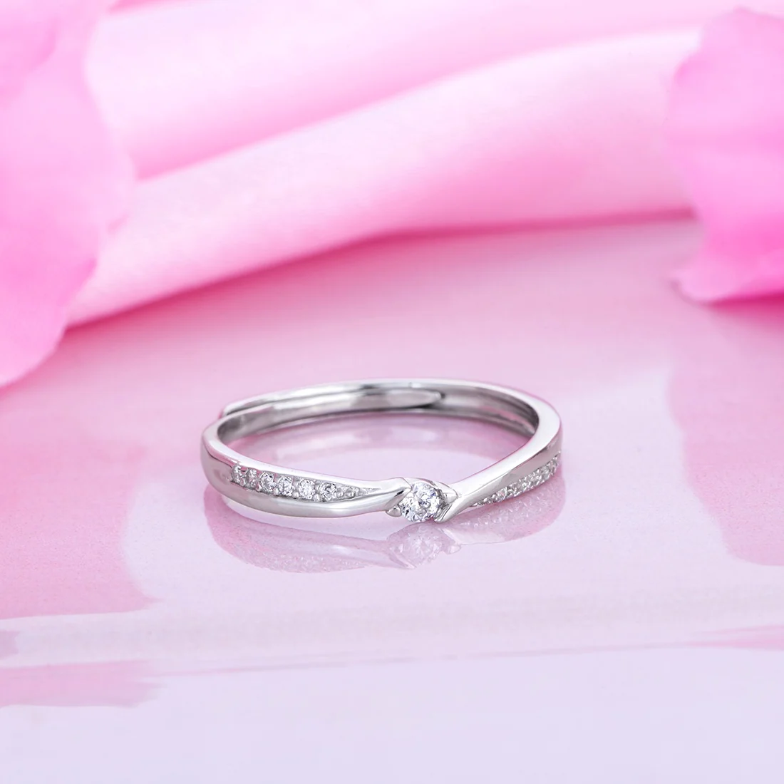 Minimal CZ Studded 925 Sterling Silver Women Ring (Adjustable) - Image 2