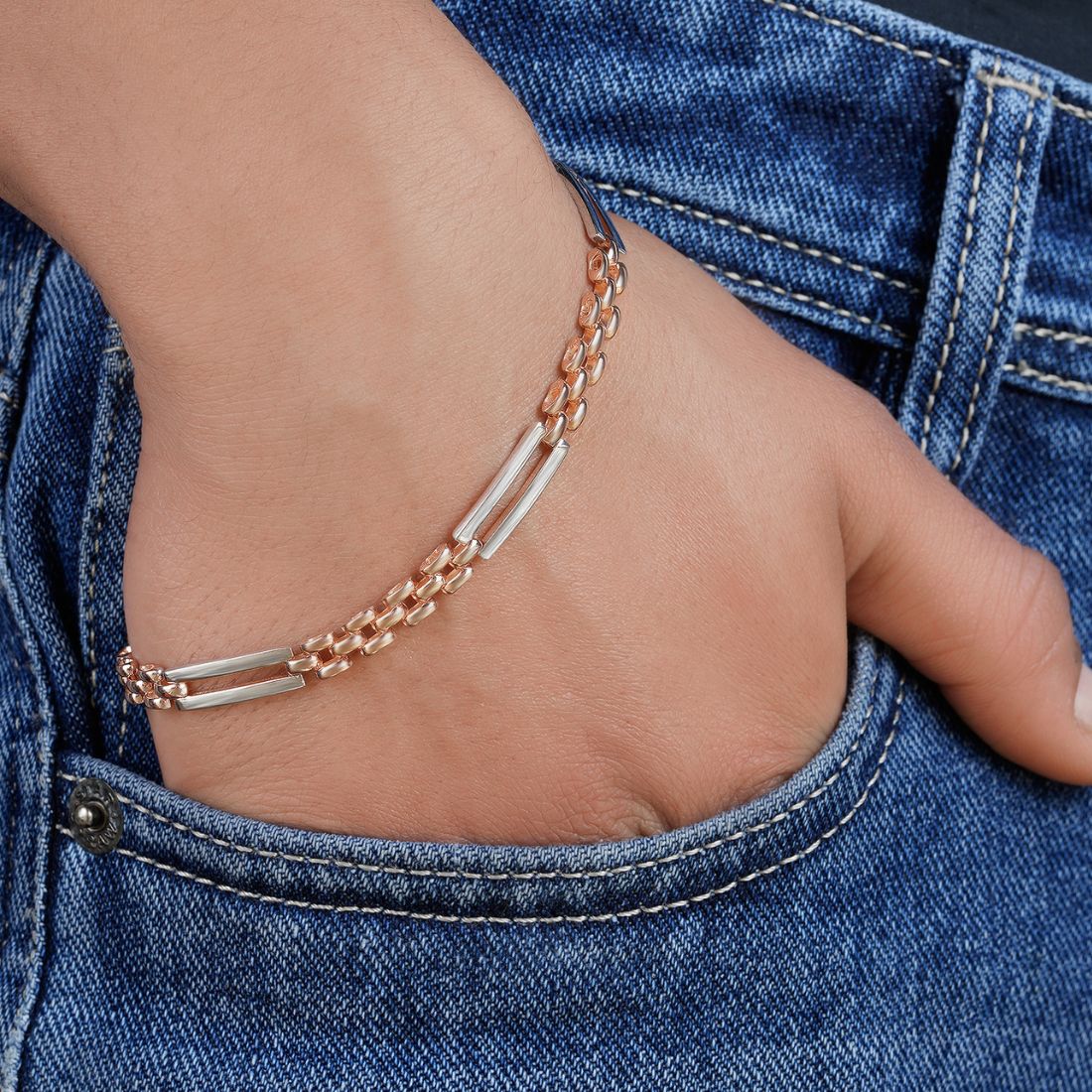 Minimal Dual Plated 925 Sterling Silver Men's Bracelet - Image 2