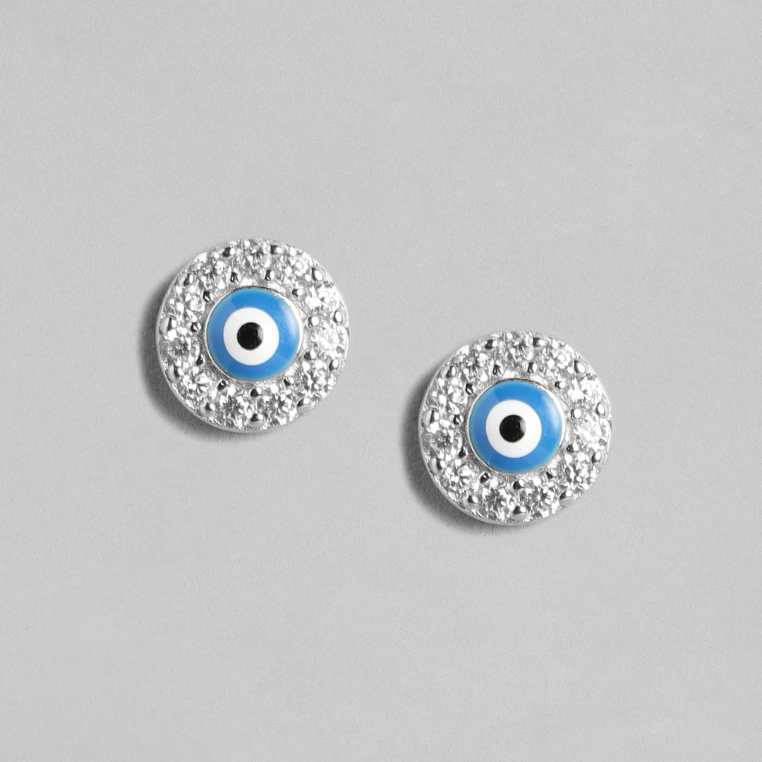Minimal Evil Eye Studs 925 Silver Earrings - Image 3