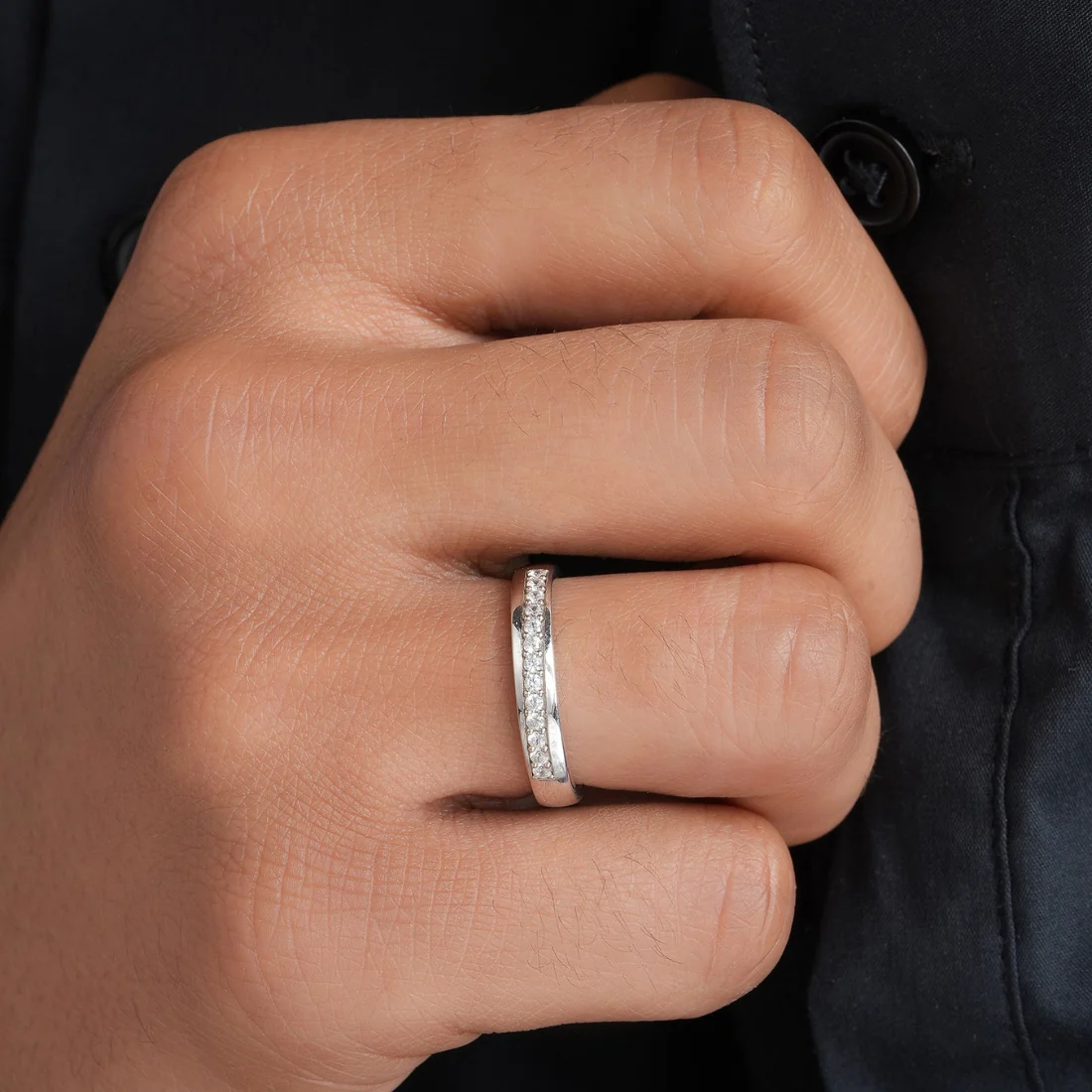 Minimal Rhodium Plated 925 Sterling Silver Men's Ring - Image 2