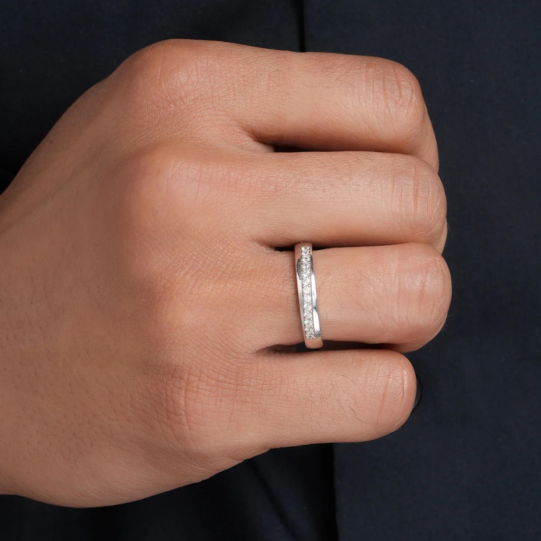 Minimal Rhodium Plated 925 Sterling Silver Men's Ring - Image 3