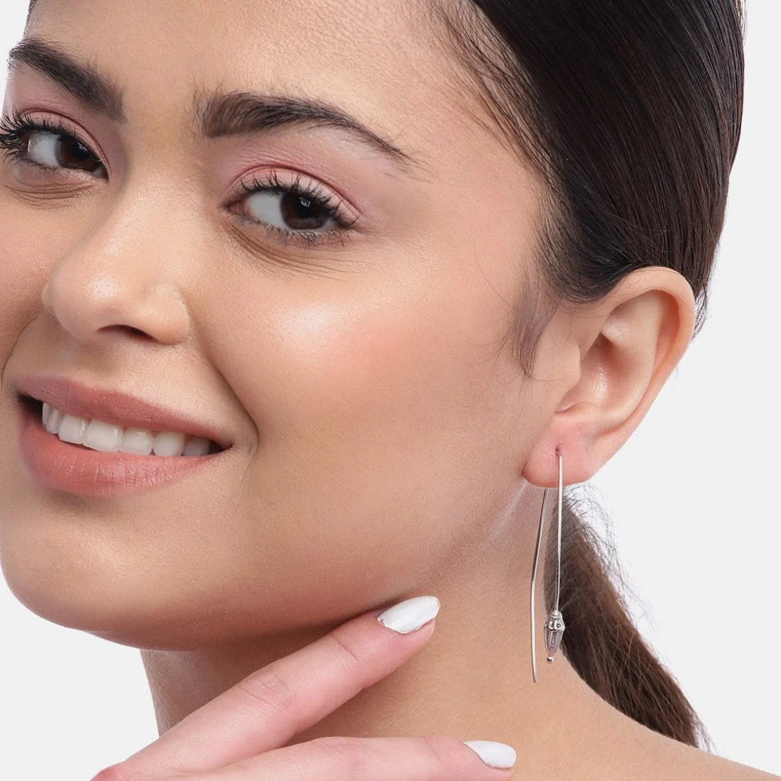 Minimal Rhodium Plated Drop Earring 925 Sterling Silver - Image 2