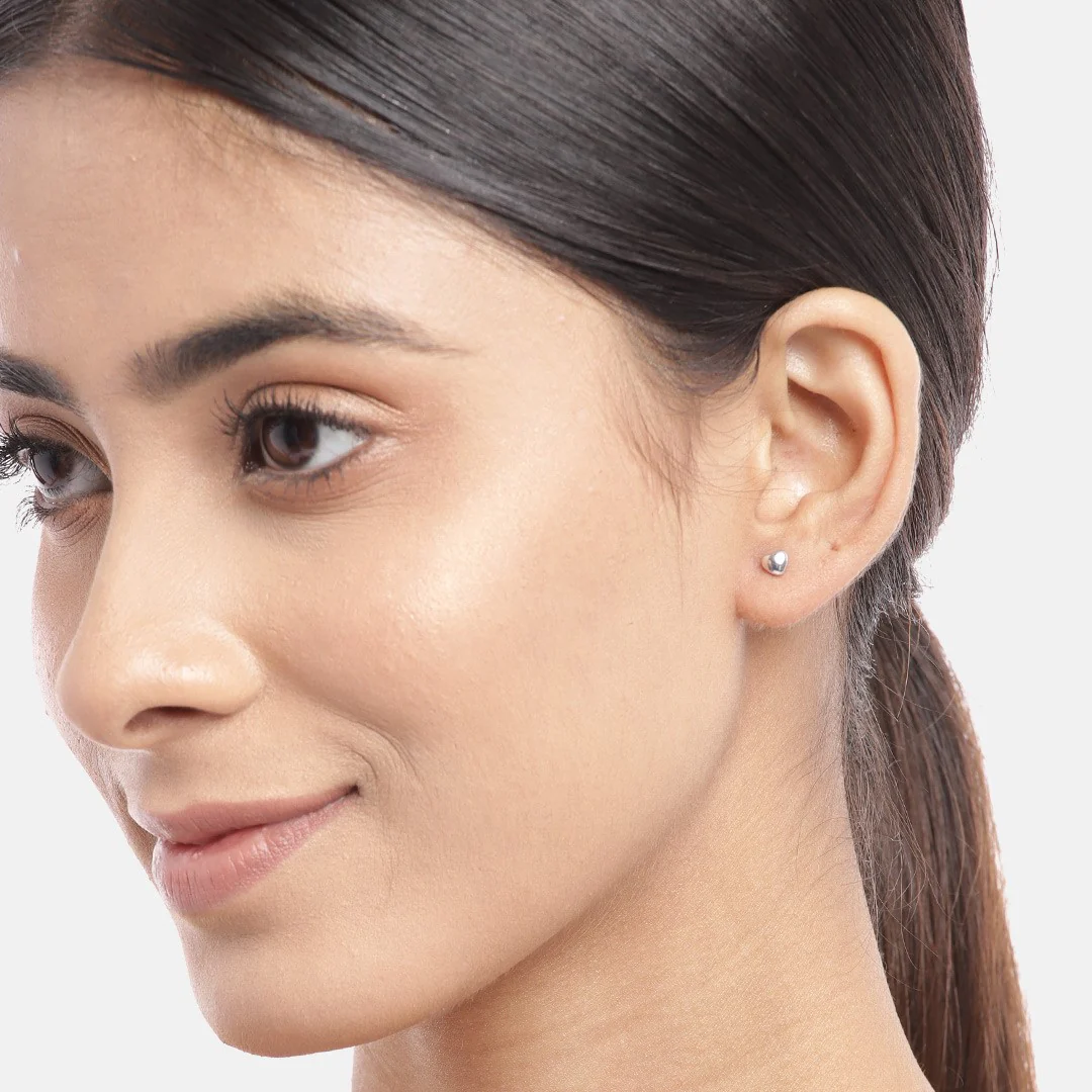 Minimal Rhodium Plated Heart 925 Sterling Silver Stud Earring - Image 2