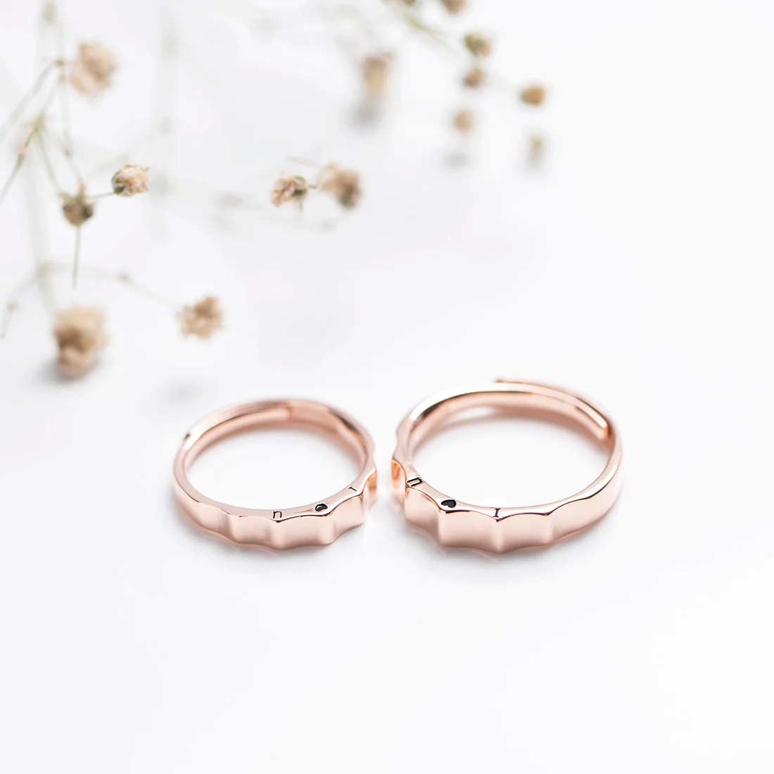 Minimal Rose Gold Plated 925 Sterling Silver Couple Ring Band (Adjustable) - Image 2
