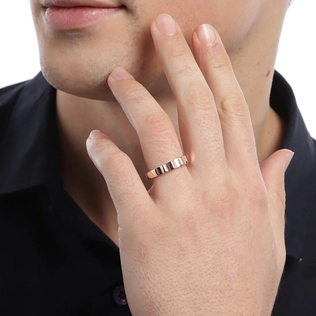 Minimal Rose Gold Plated 925 Sterling Silver Couple Ring Band (Adjustable) - Image 3