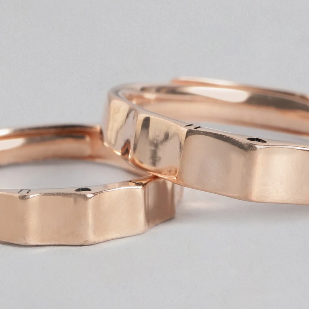 Minimal Rose Gold Plated 925 Sterling Silver Couple Ring Band (Adjustable) - Image 8