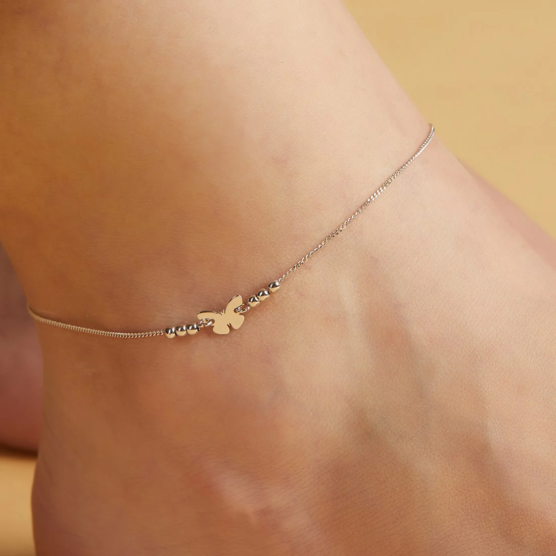 Minimalistic Butterfly Rhodium Plated 925 Sterling Silver Anklets - Image 2