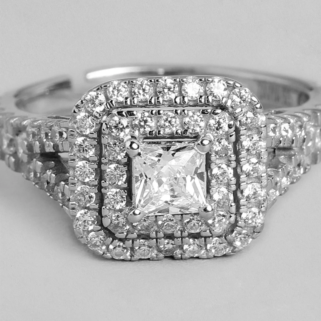 Mirror of Beauty Rhodium-Plated 925 Sterling Silver CZ Ring for Her (Adjustable) - Image 7