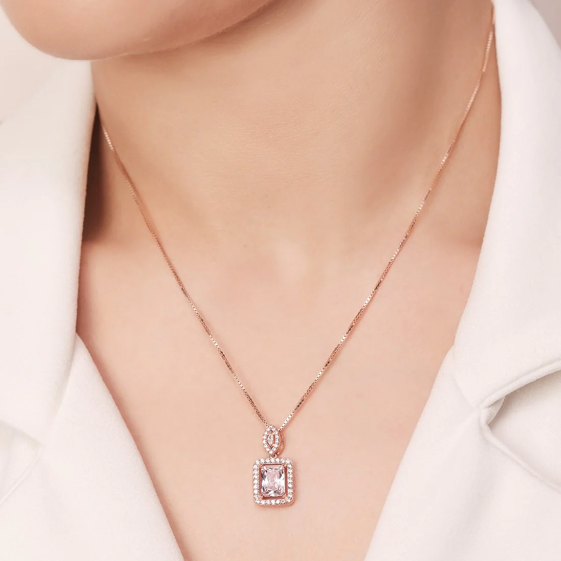 Modern Chic Rose Gold-Plated 925 Sterling Silver Rectangle Pendant with Chain - Image 3