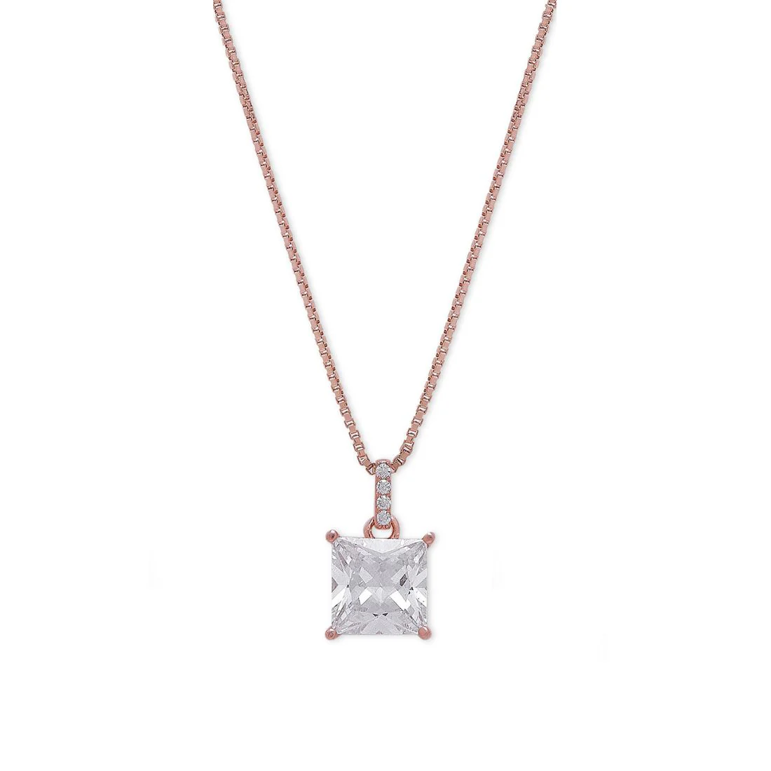 Modern Elegance Rose Gold-Plated 925 Sterling Silver Square Pendant with Chain - Image 6