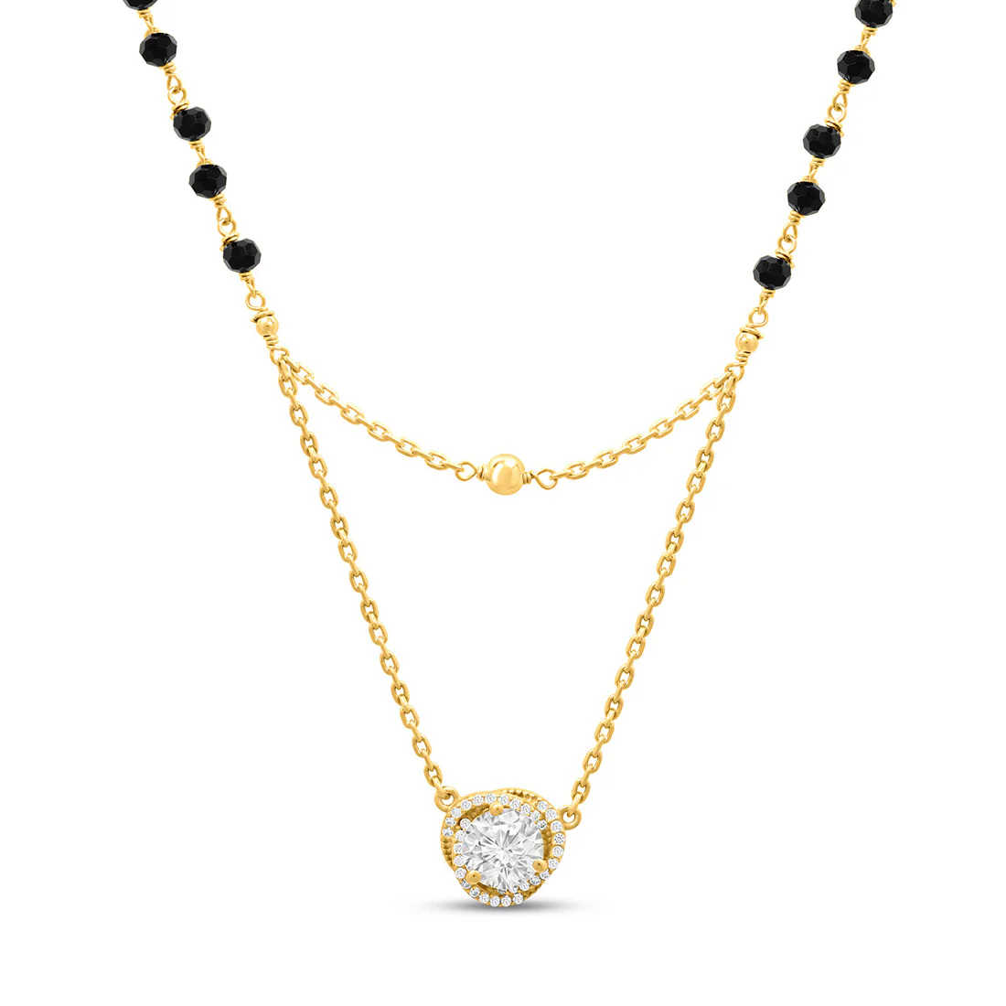 Solitaire Layered Gold Plated 925 Sterling Silver Mangalsutra - Image 4