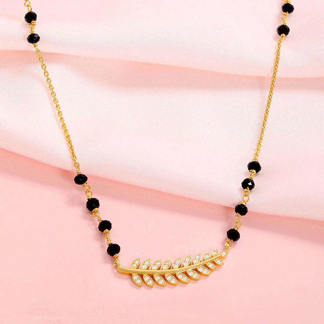 Modern Leaf Design Gold Plated 925 Sterling Silver Mangalsutra - Image 2