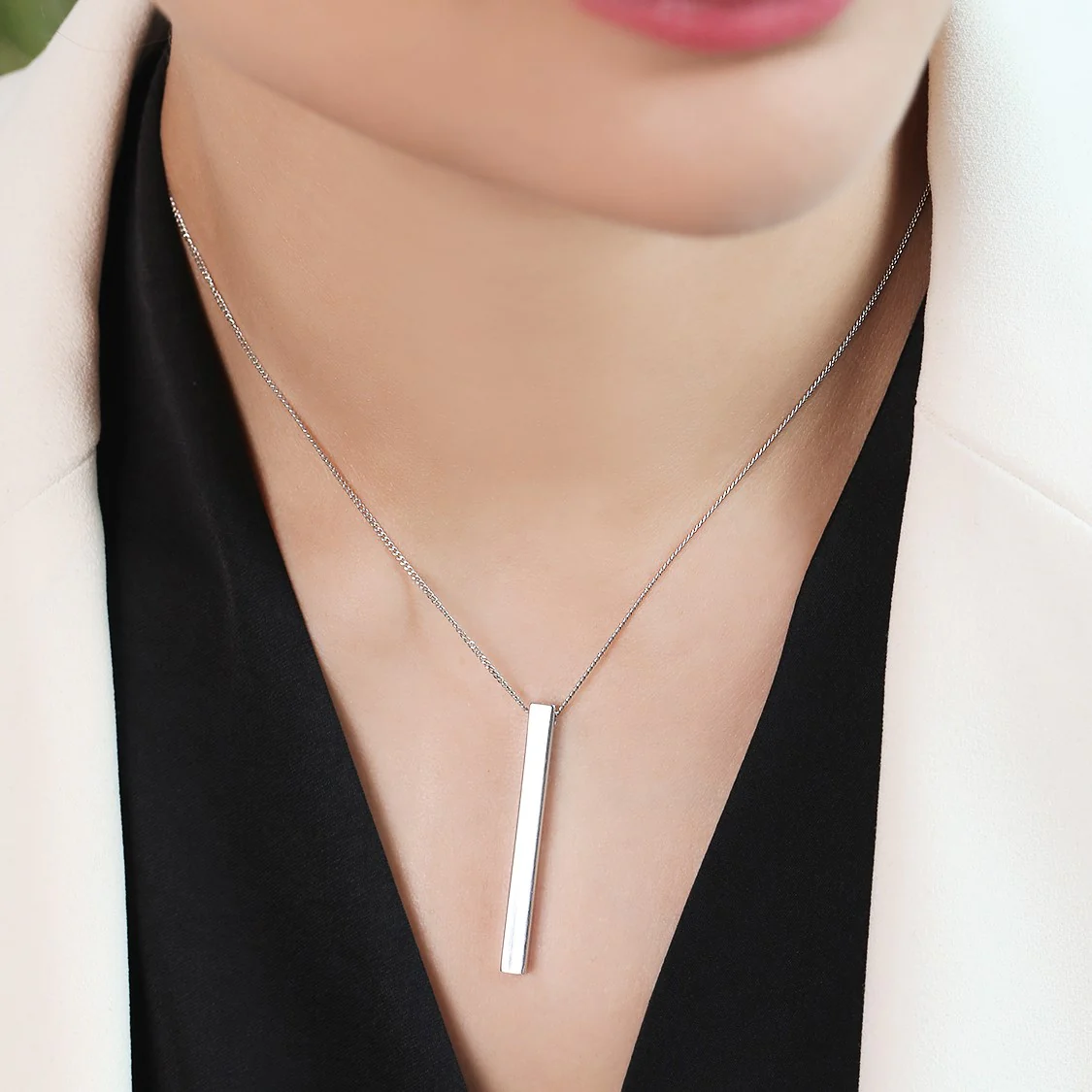 Modern Rectangle Radiance Rhodium-Plated 925 Sterling Silver Necklace