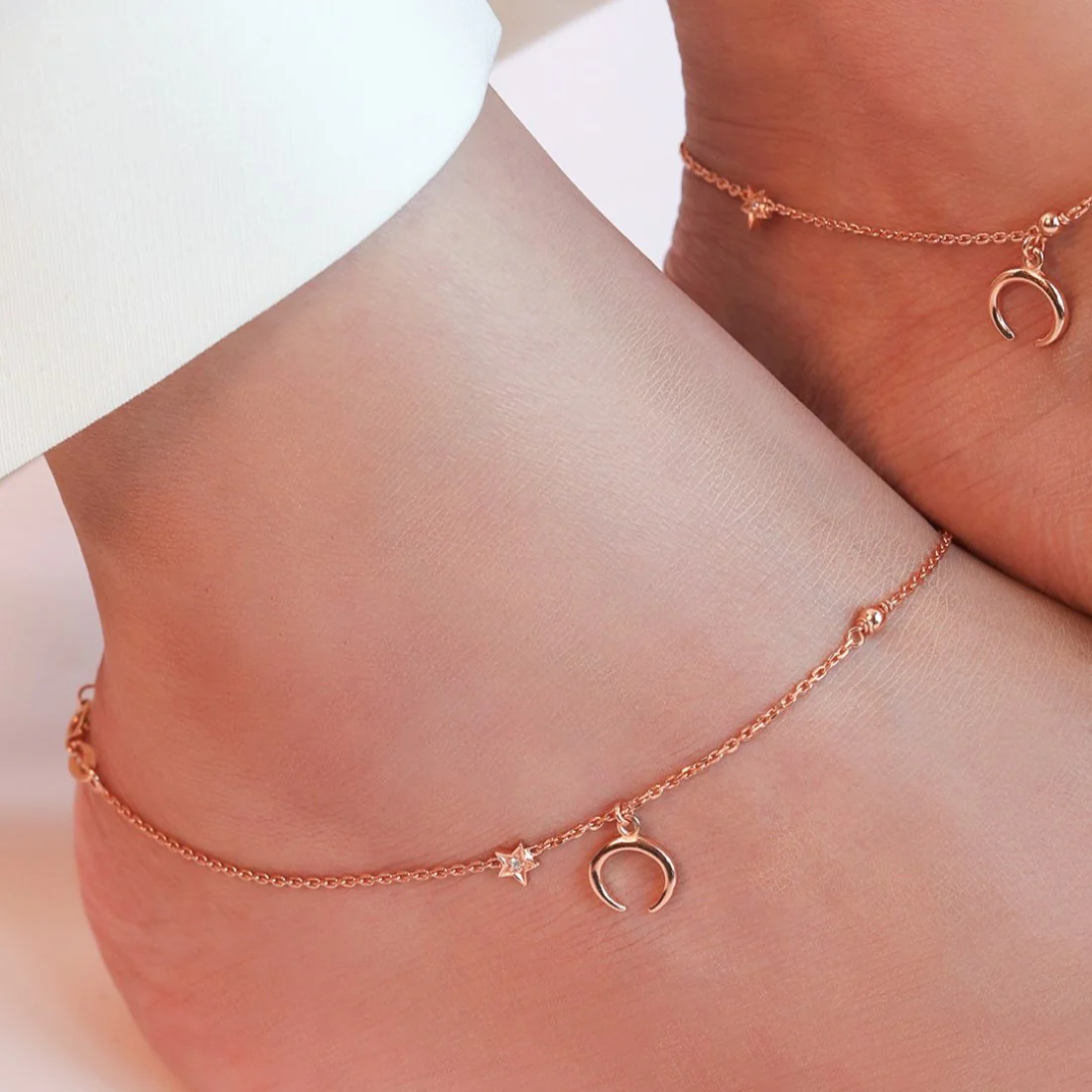 The Moon 925 Sterling Silver Anklet in Rose Gold - Image 3
