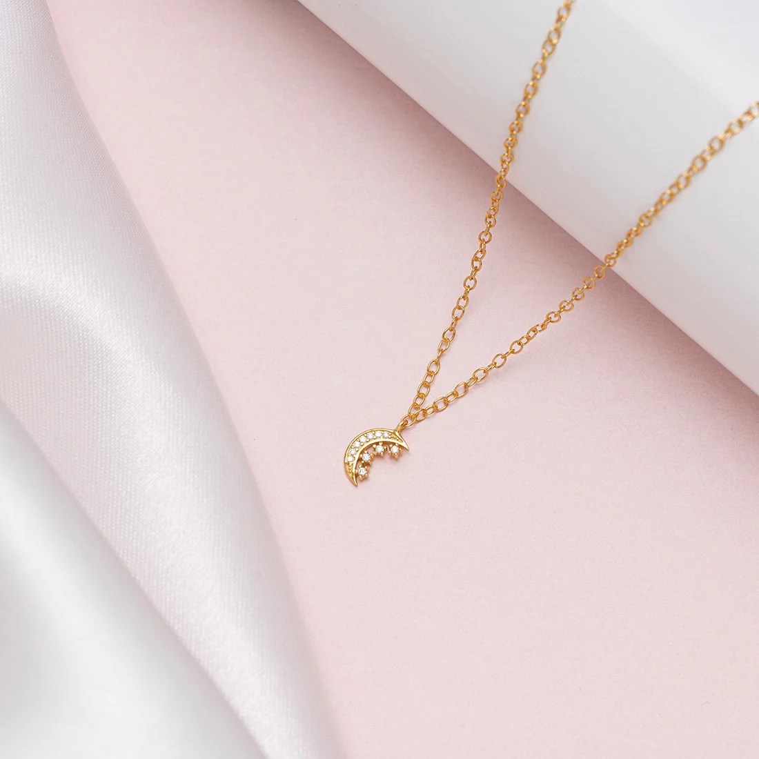 Moon n Stars CZ Necklace in 925 Sterling Silver Gold Plating - Image 2