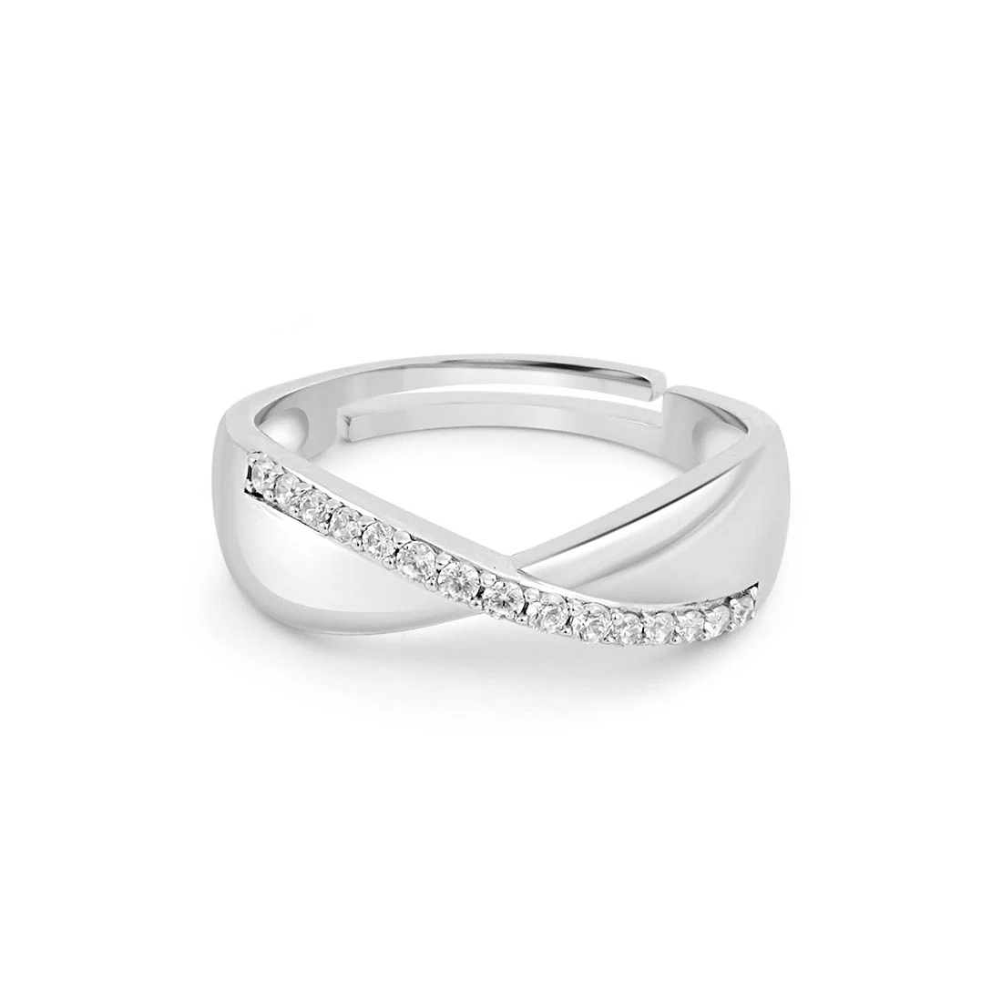 Moonlit Twirl Rhodium Plated 925 Sterling Silver Men's Ring - Image 4