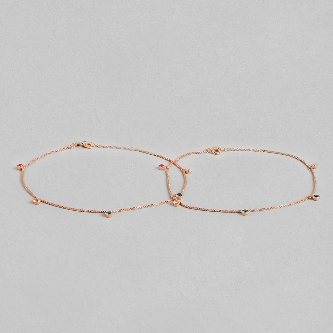 Multi-Colour Charms Rose-Gold Plated 925 Sterling Silver Chain Anklet - Image 4