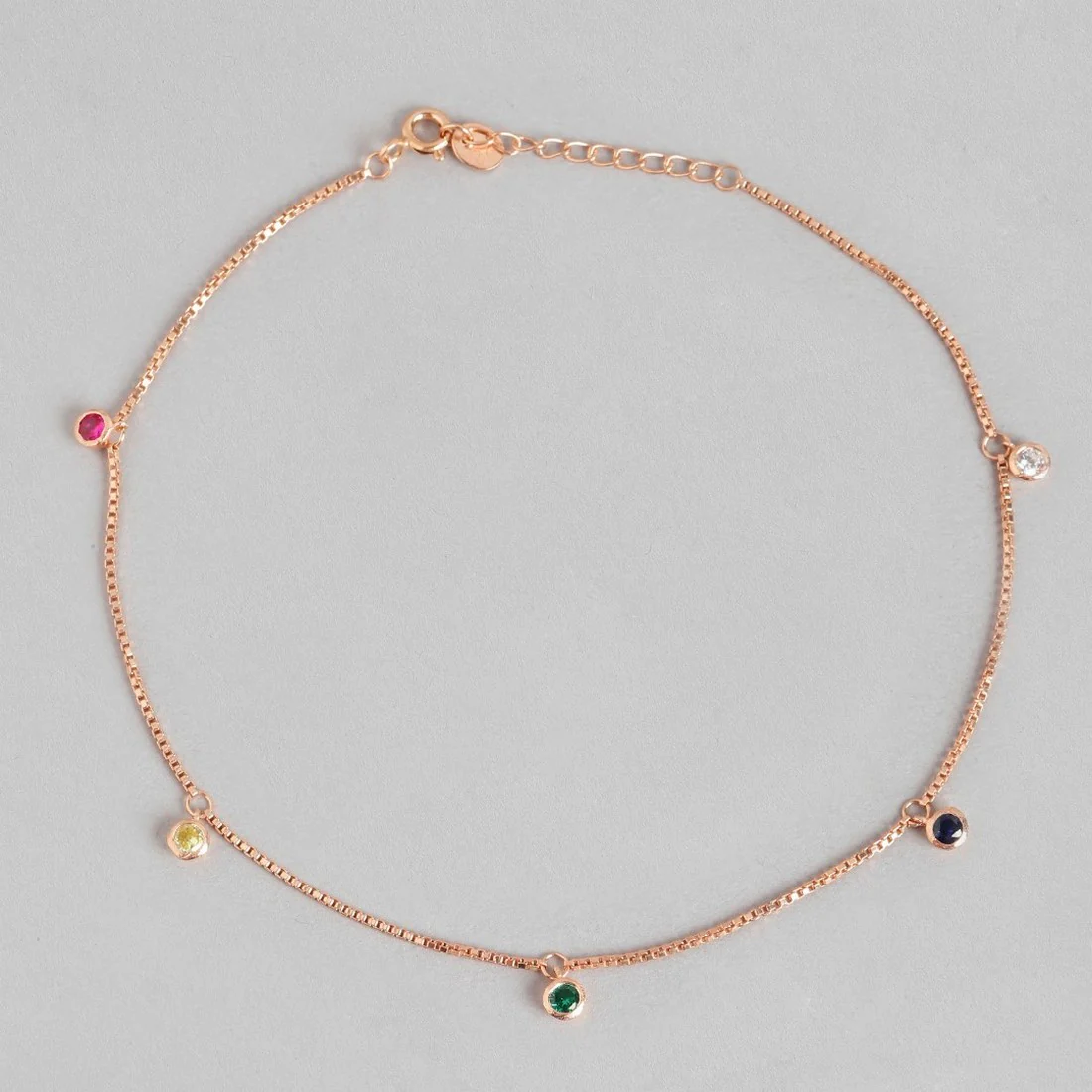 Multi-Colour Charms Rose-Gold Plated 925 Sterling Silver Chain Anklet - Image 5