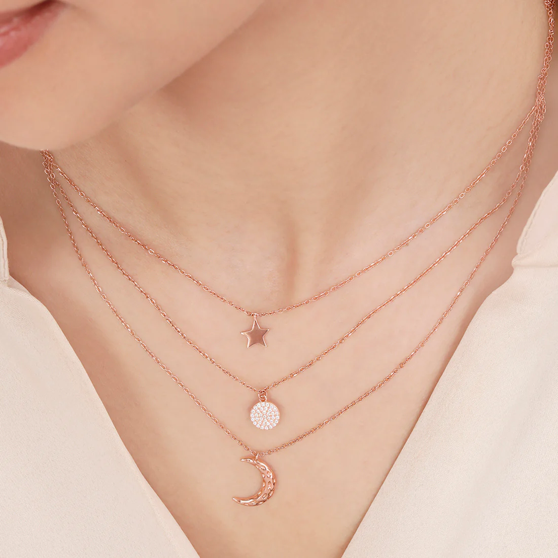 Multi Layered Rose Gold Plated 925 Sterling Silver Necklace - Image 3